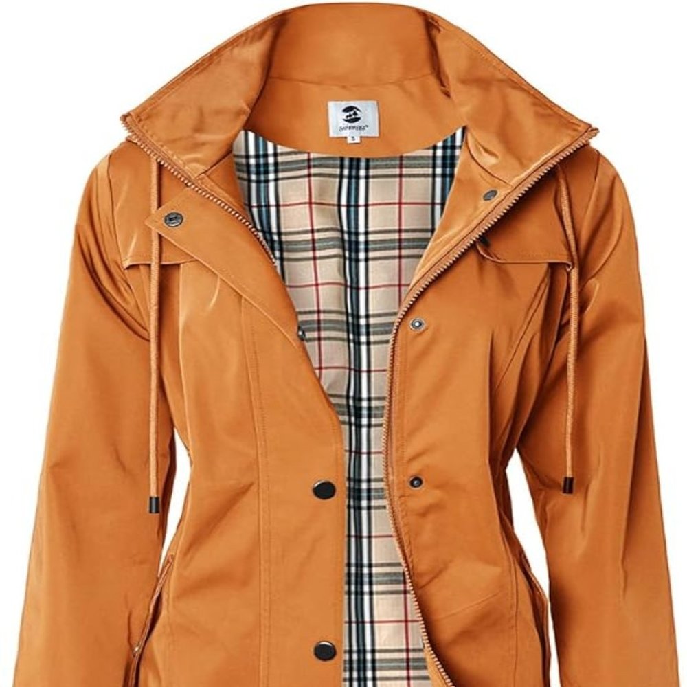 SaphiRose Women's Long Hooded Rain Jacket Outdoor Raincoat Windbreaker